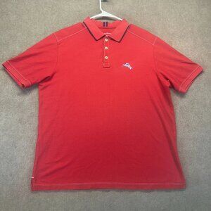 Tommy Bahama IslandZone Polo Shirt Men's Large Red Aloha America USA Flag Fish